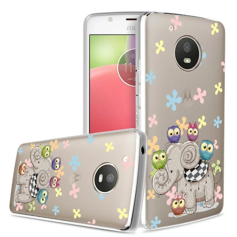 NEW Motorola Moto E4 Case Cover Clear Elephant Owl Floral